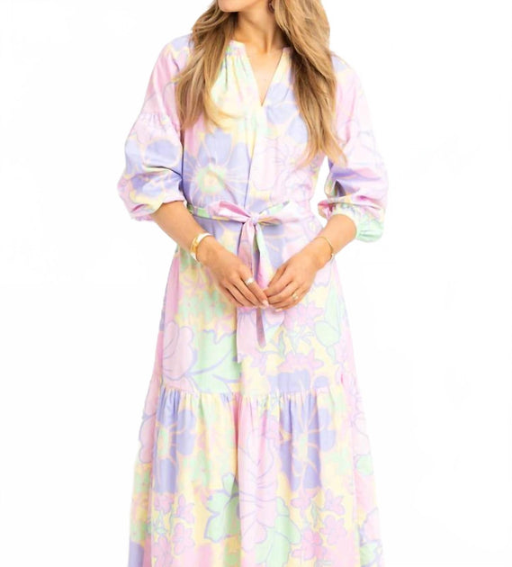 long sleeve pastel dress Karlie Pastel Floral V Neck Maxi Dress In Multi