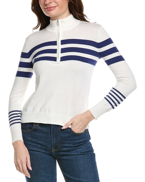 Hannah Rose Streifen 1/2-Zip Pullover Weiß XLarge 2