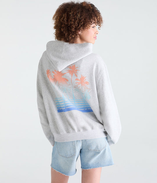 Aeropostale Roxy Palm Tree Stripe Full-Zip Hoodie Grey XXLarge 2