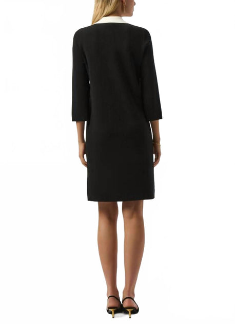 Joseph Ribkoff Shirt Collar Knit Dress Black/Vanilla Medium 3