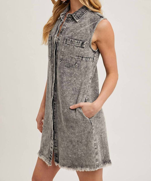 BluIvy Rustic Denim Mini Dress Grey Small 3
