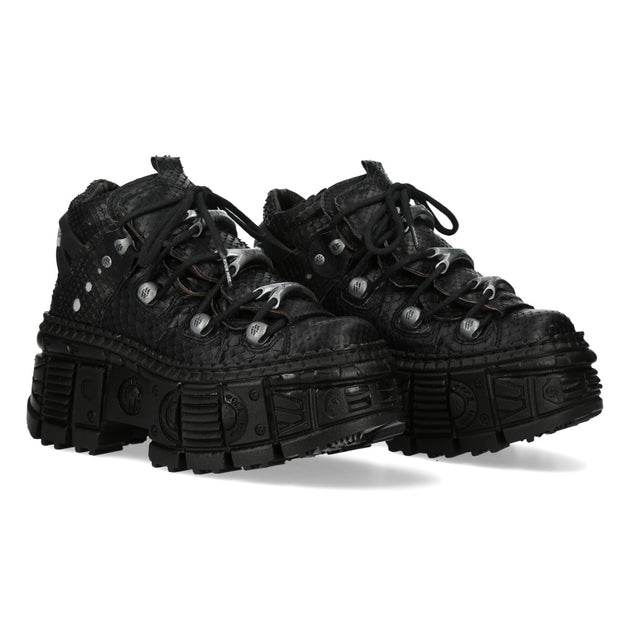 New Rock M-106WALL-C65 Python Black Leather Platform Ankle Boots Black EU 45 4