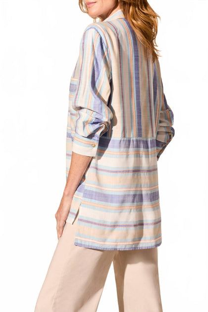 TRIBAL Long-Sleeve Button-Front Collared Blouse Beige XXLarge 3