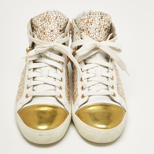 Gina White/Gold Leather High Top Sneakers White EU 39 4