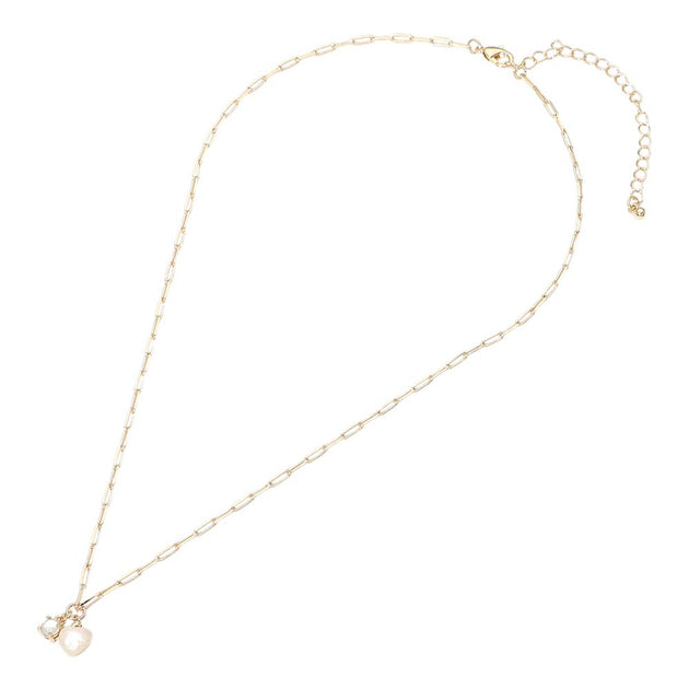 FASHNZFAB Heart Stone Charm Paperclip Chain Necklace Blue 4