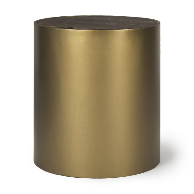 Hivvago Drum End Table Gold/Brown 3
