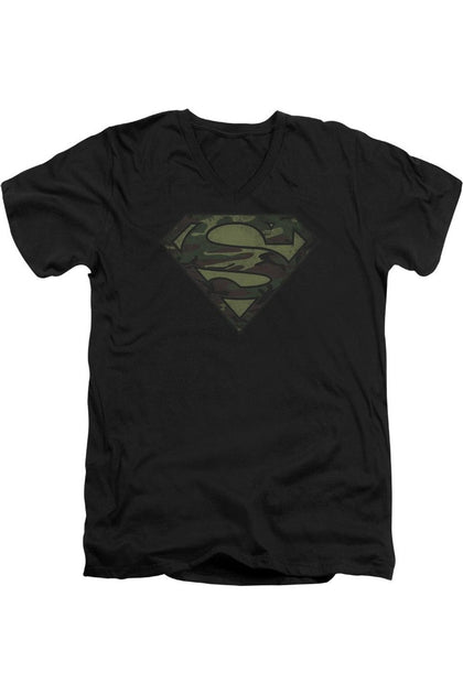 Gildan Superman Camo Logo Distressed V-Neck T-Shirt Black Medium 2