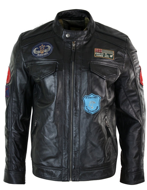 TruClothing Badge Racing US Pilot Lederjacke Schwarz Medium 2