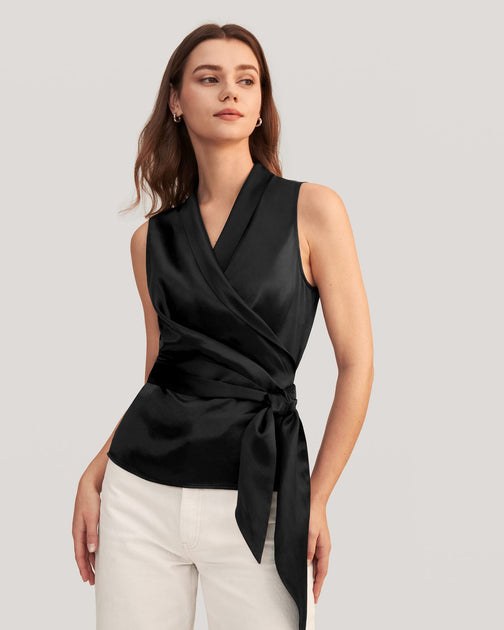 LILYSIL Seiden-Wickelbluse Schwarz Medium 2