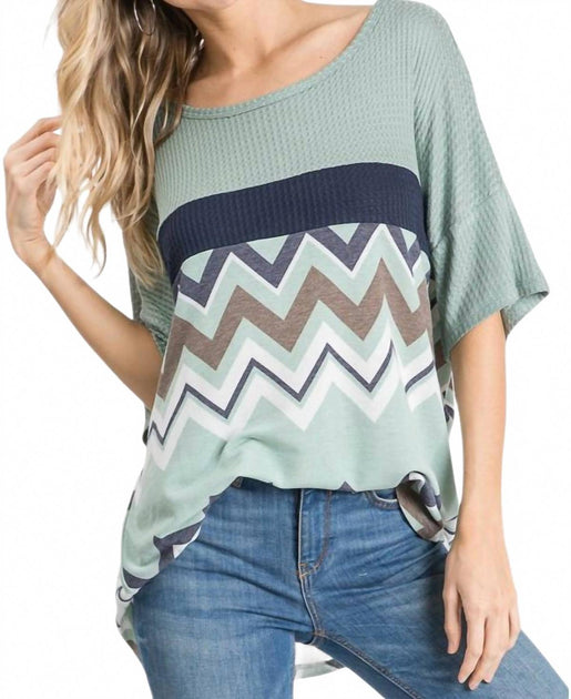 7th Ray Waffle Knit Chevron Top Green Small 3