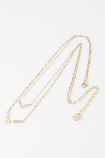 TRUEDAMES Double Crystal V Necklace Silver 2