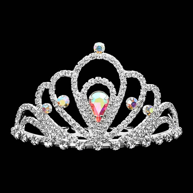 FASHNZFAB Teardrop Stone Accent Mini Princess Tiara Silver 4