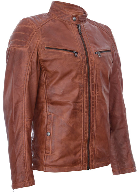 Infinity Leather Vintage Quilted Racing Biker Jacket Brown XS 3