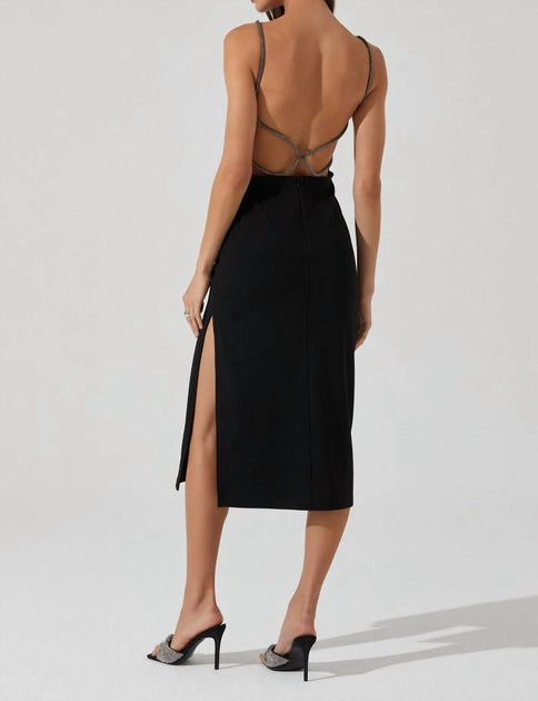 astr twist bust tie back midi dress ASTR Elizsa Rhinestone Strap Midi Dress In Black