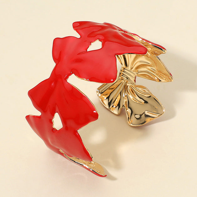 FASHNZFAB Enamel Bow Cuff Bracelet Orange 4