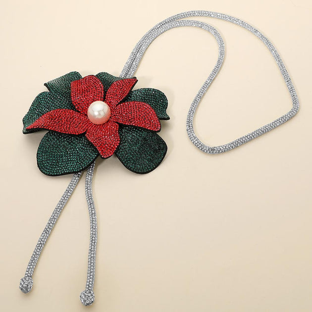 FASHNZFAB Flower Bolo Tie Necklace Green One Size 2