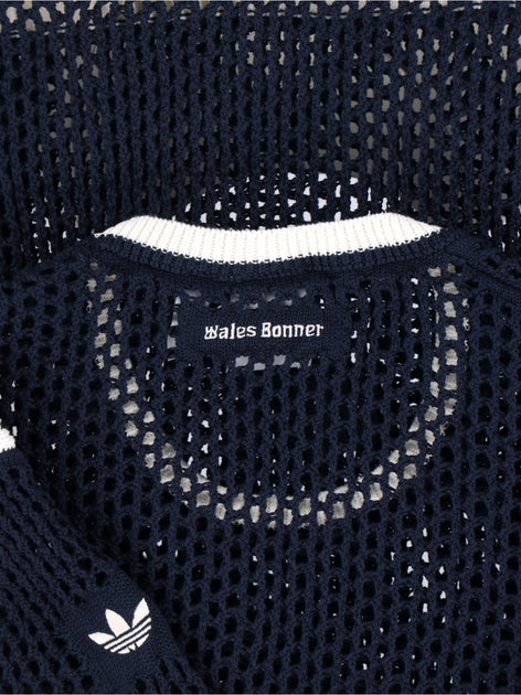 Adidas X Wales Bonner Navy Crochet T-Shirt With White Adidas X Wales Bonner Navy Crochet T-Shirt With White