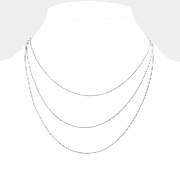 FASHNZFAB Triple Layered Bib Necklace Silver 2