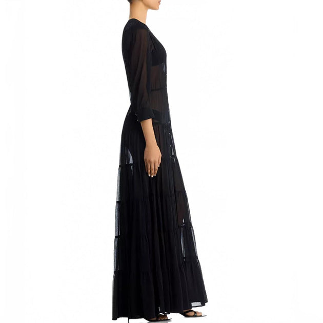 l'agence seraphina tiered maxi dress With Slip In Black The rich black hue Size:S | 4 Brown Tulle Beaded Long polka dot