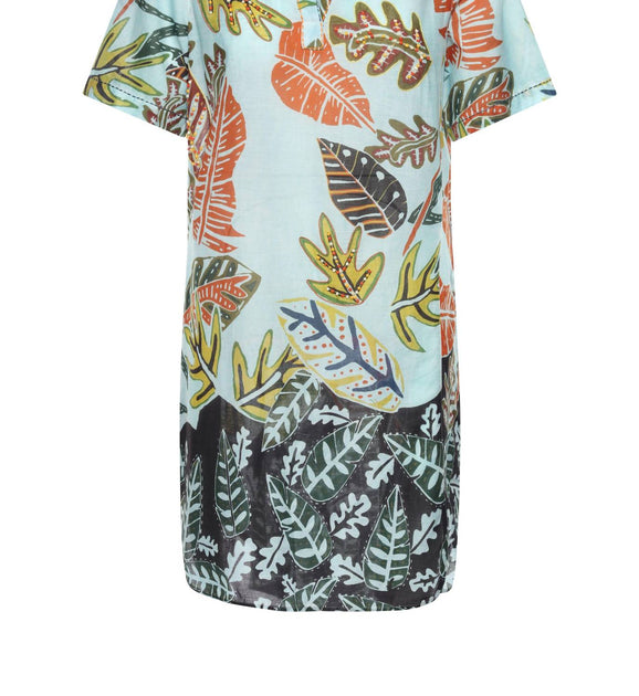 KikiSol Artisan Leaf Tunic Top Beige Medium 4