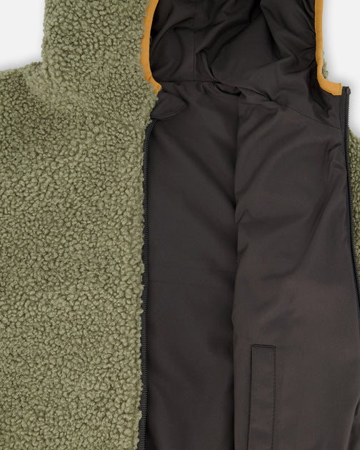 Deux par Deux Reversible Sherpa Jacket Khaki Green US 6 4