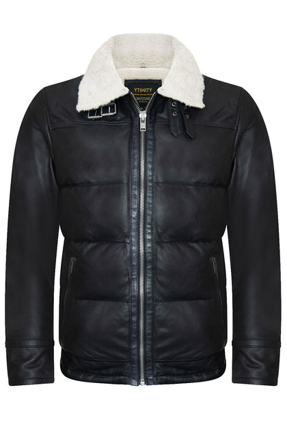 Infinity Leather Quilted Biker Puffer Jacket Black 5XL 2