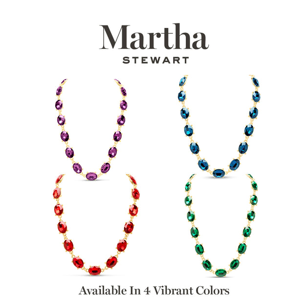 Martha Stewart Oval Crystal Statement Necklace Green 3