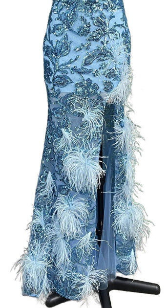 Amarra V-Neck Sequin Gown Blue US 12 3
