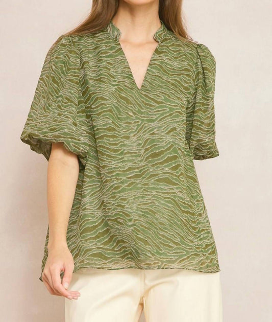 entro Bubble Sleeve V-Neck Top Green Small 2