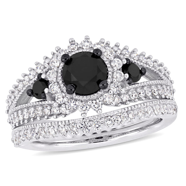 Mimi & Max 2ct Diamond Halo Bridal Ring Set 10k White Gold Black US 8 2