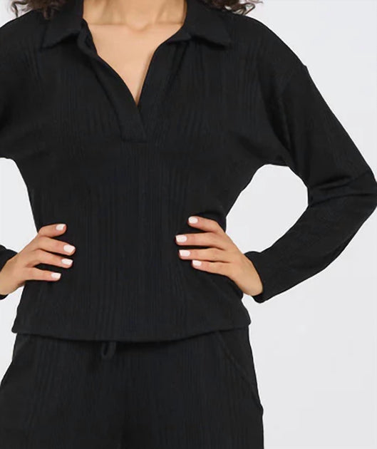 Astrologie Brushed Cozy Open Polo Top Black Medium 3