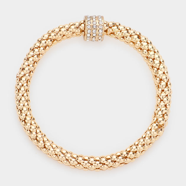 FASHNZFAB Rhinestone Ring Stretch Bracelet Gold One Size 3