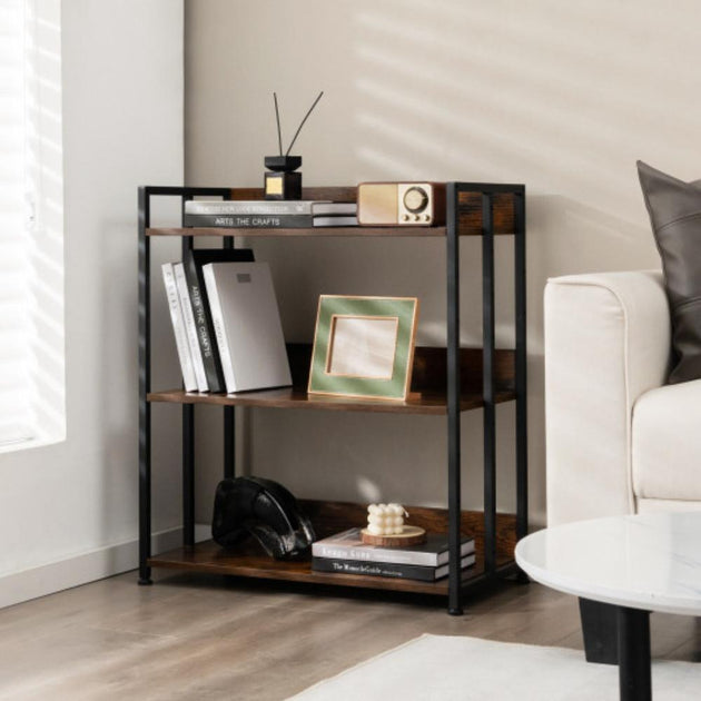 Hivvago 3-Tier Industrial Bookshelf Rustic Brown Black 3