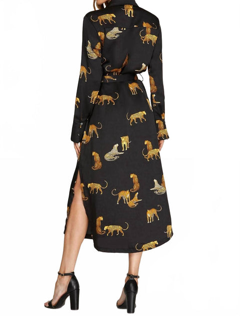 umgee Long Sleeve Cheetah Print Midi Dress Black Medium 3