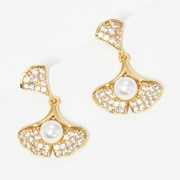 FASHNZFAB Ginkgo Leaf Dangle Earrings Silver 2
