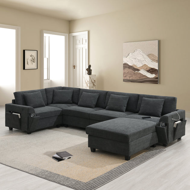 Streamdale 6-Seat Sectional Sofa with Ottoman Gray 2