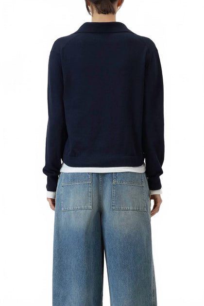 Closed Polo Long Sleeve Knit Top Blue Large 3