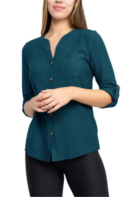 TRUEDAMES Notched Button Down Top Multi Medium 4