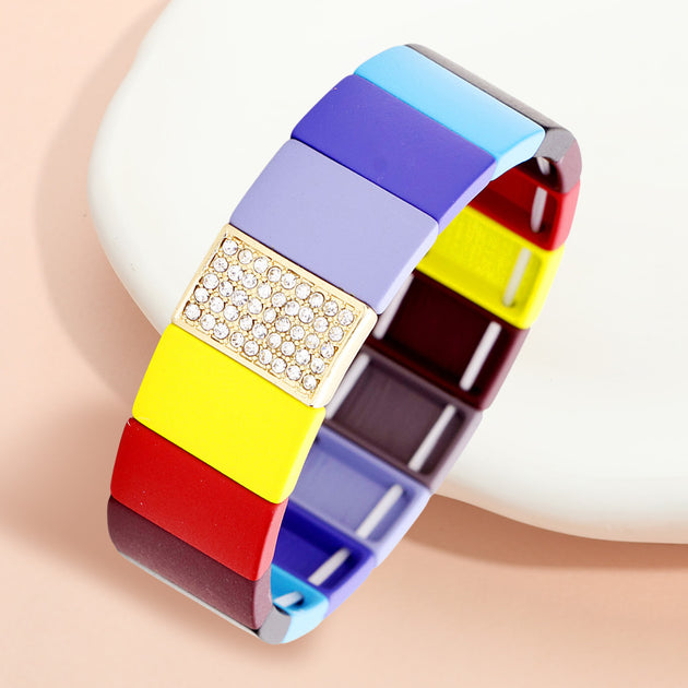 FASHNZFAB Rectangle Rhinestone Stretch Bracelet Multi 2