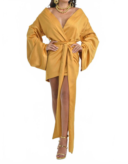 Steffany Milano Golden Empress Wrap Dress Yellow Large 2
