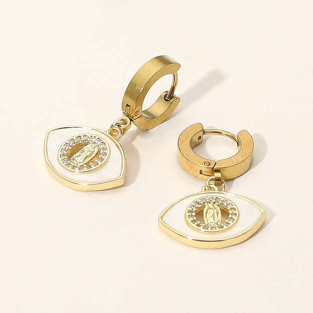 FASHNZFAB Virgin Mary Huggie Earrings Silver 3