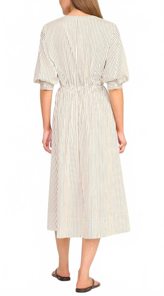STAUD Cafu Micro Stripe Dress In Ivory/dark Oak