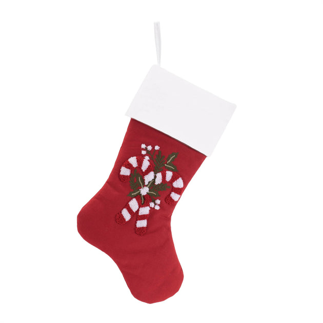 Melrose International Embroidered Candy Cane Stocking Red/White 2