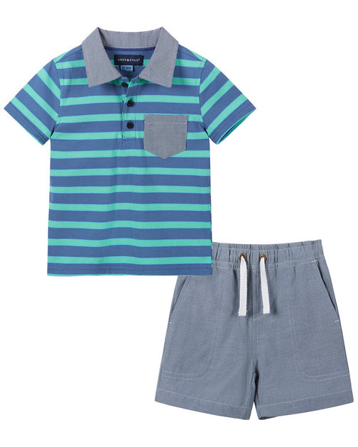 Andy & Evan Polo Shirt and Short Set Blue 9-12 Months 2