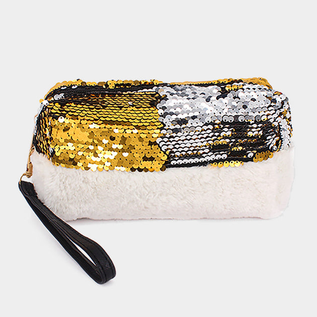 FASHNZFAB Reversible Sequin Wristlet Pouch Gold One Size 3