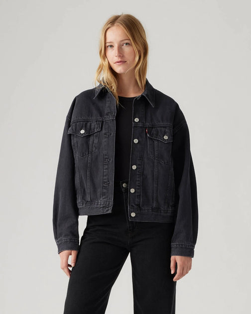 Levi's 90s Trucker Jacket Women's Black Denim Button Front Relaxed