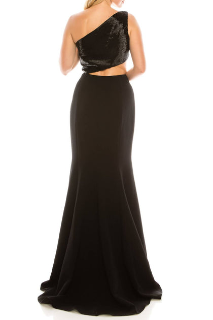 Carmen Marc Valvo Beaded One Shoulder Evening Gown Black US 8 4