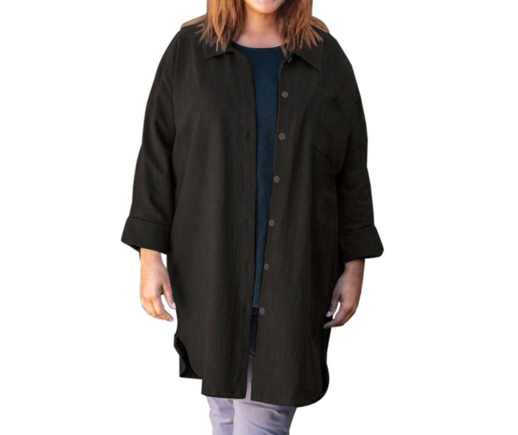 On The Plus Side Kendall Long Sleeve Cotton Shirt Black 3X 2