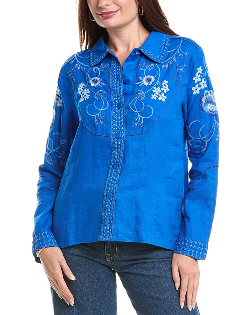 Johnny Was Western Linen Jacket Blue Small 2