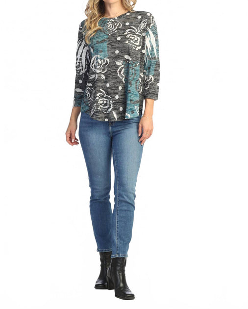 Jess & Jane Rosette Burnout Rounded Hem Top Grey Large 2